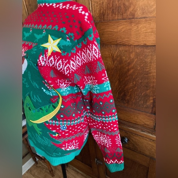 Christmas sweater dinosaur t-Rex mens size M front and back blizzard Bay - Picture 3 of 8